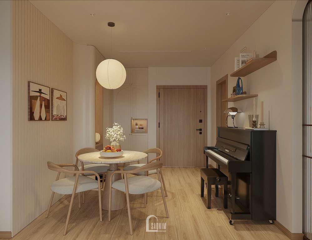 Thiết kế nội thất không gian phòng bếp phong cách Wabi Sabi tại chung cư Hinode City
